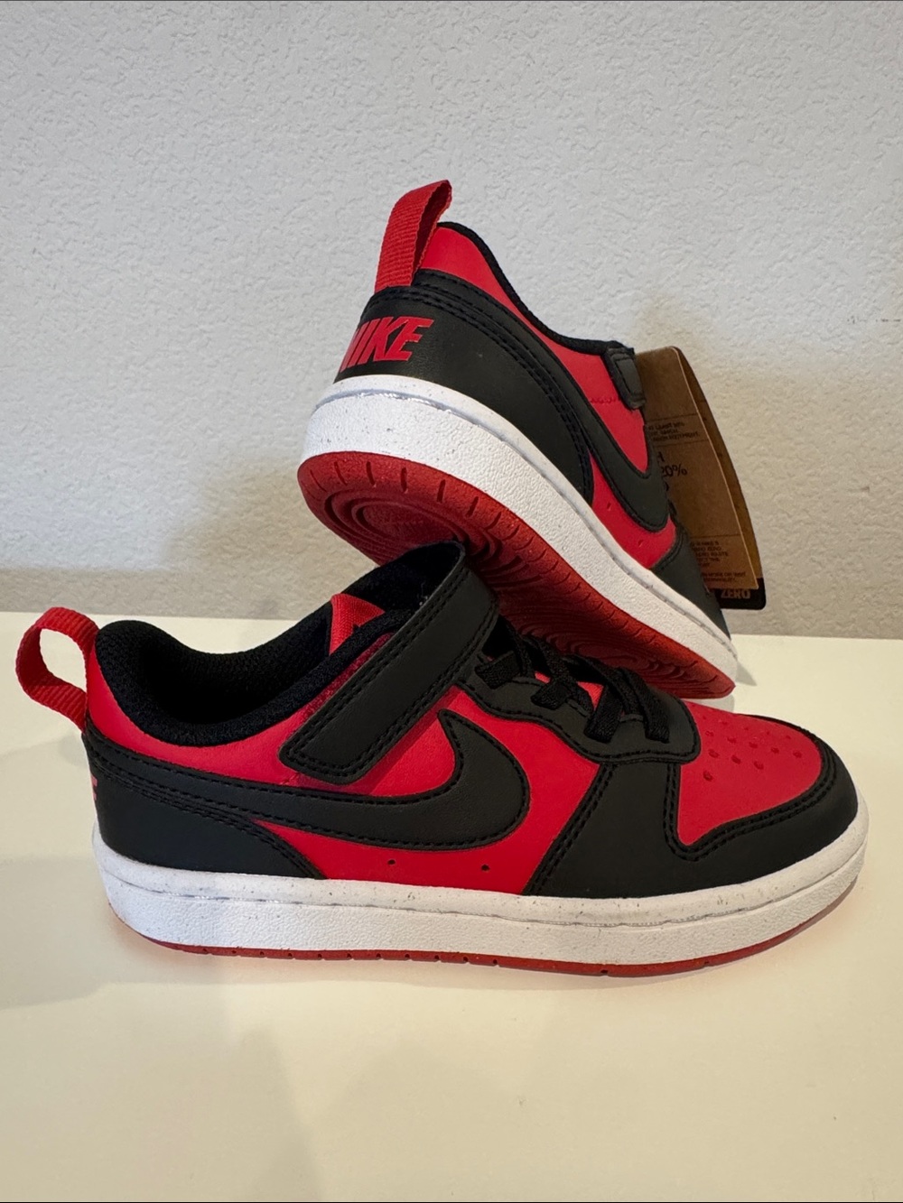 Nike Kids Red and Black Low-Top Velcro Sneakers 12C